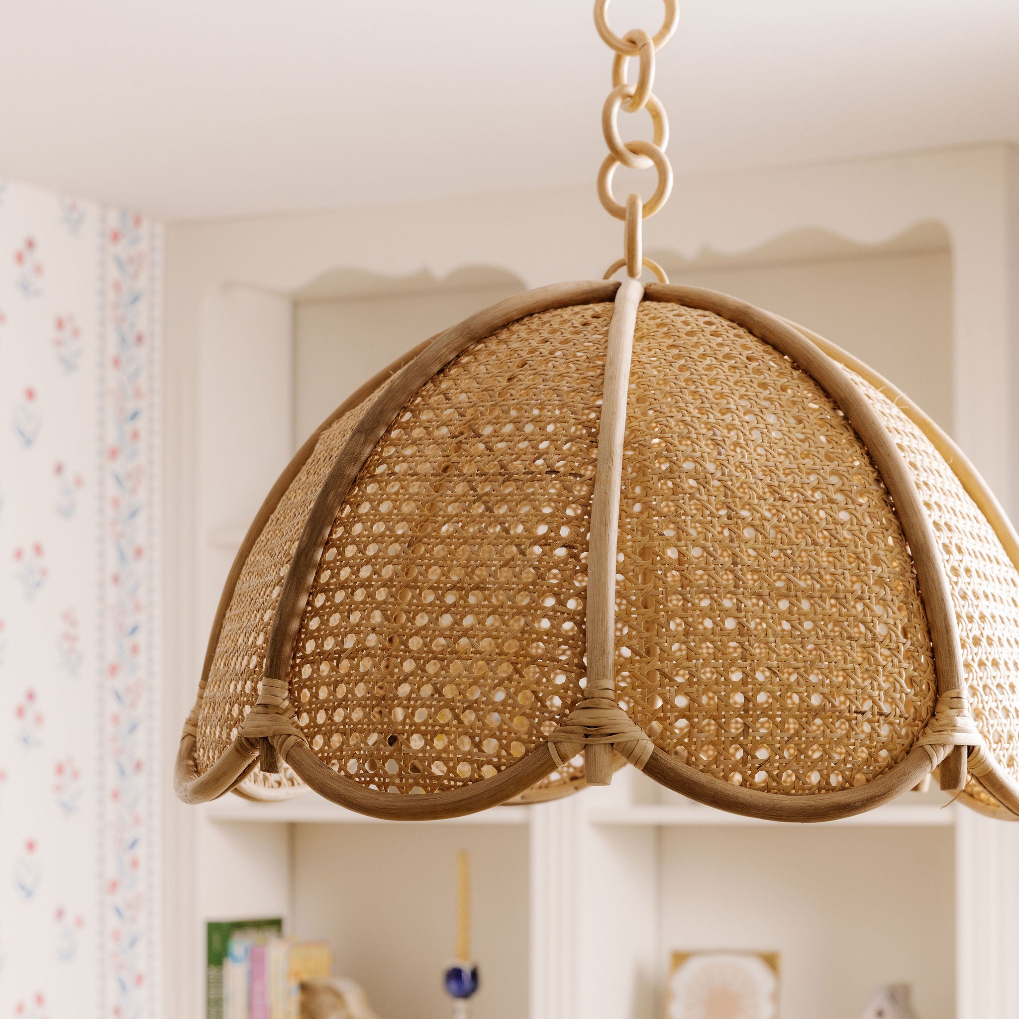 Riviera woven pendant light fixture in a room setting
