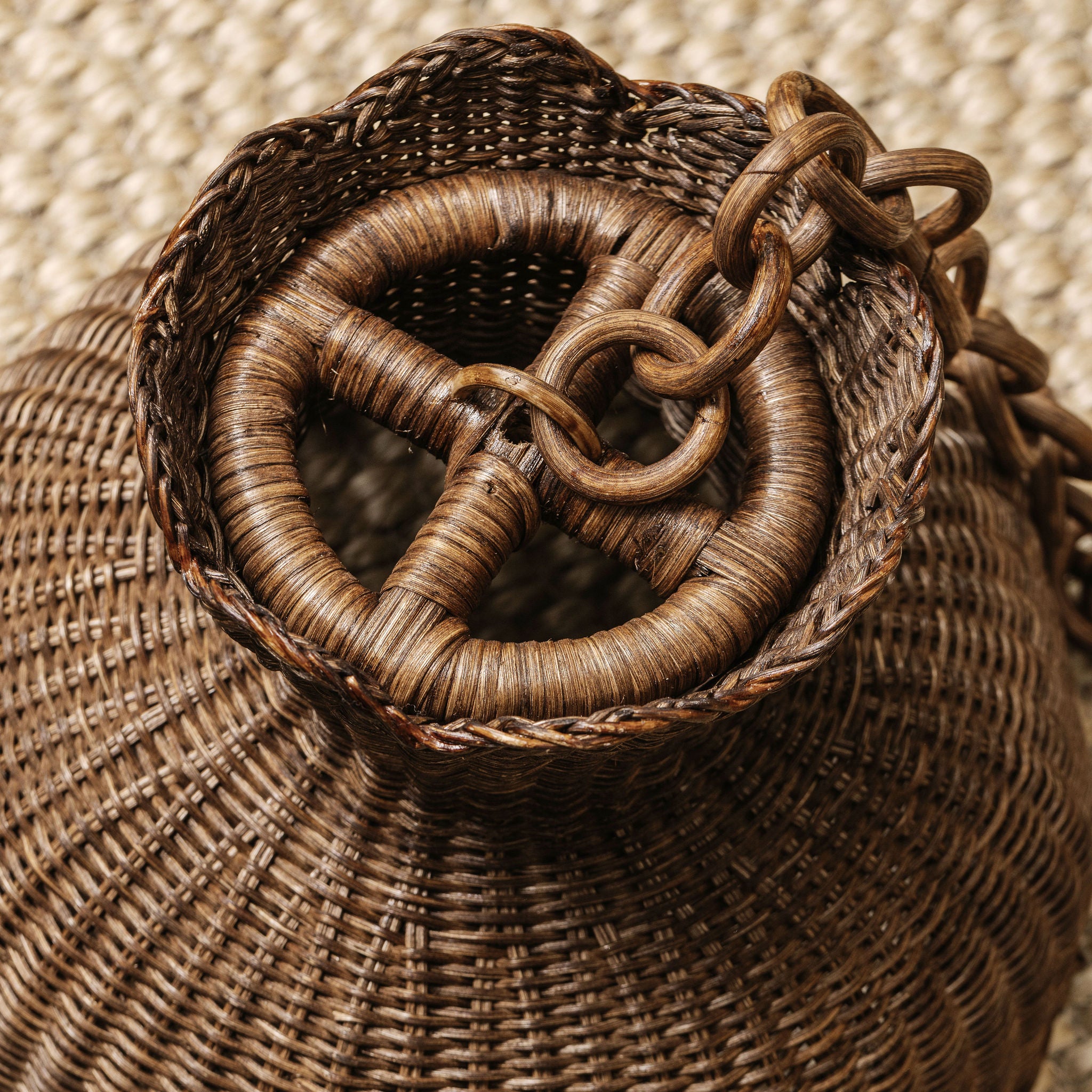 Anar-rattan-Pendant-shade-with-chain-large-teak-hanging-close-up-image-top