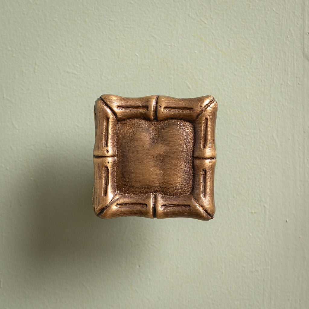 Bamboo Square Knob, Aged Brass front