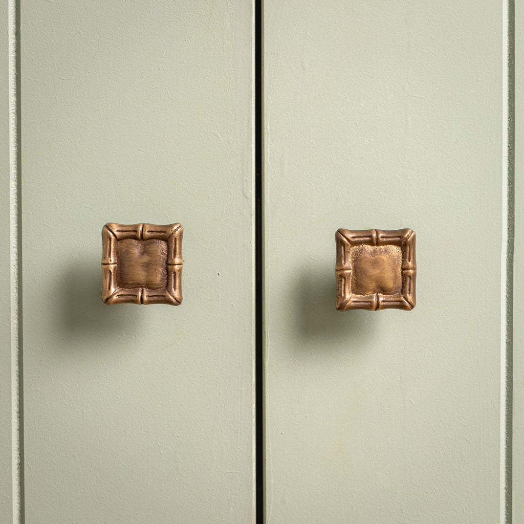 Bamboo Square Knob, Aged Brass