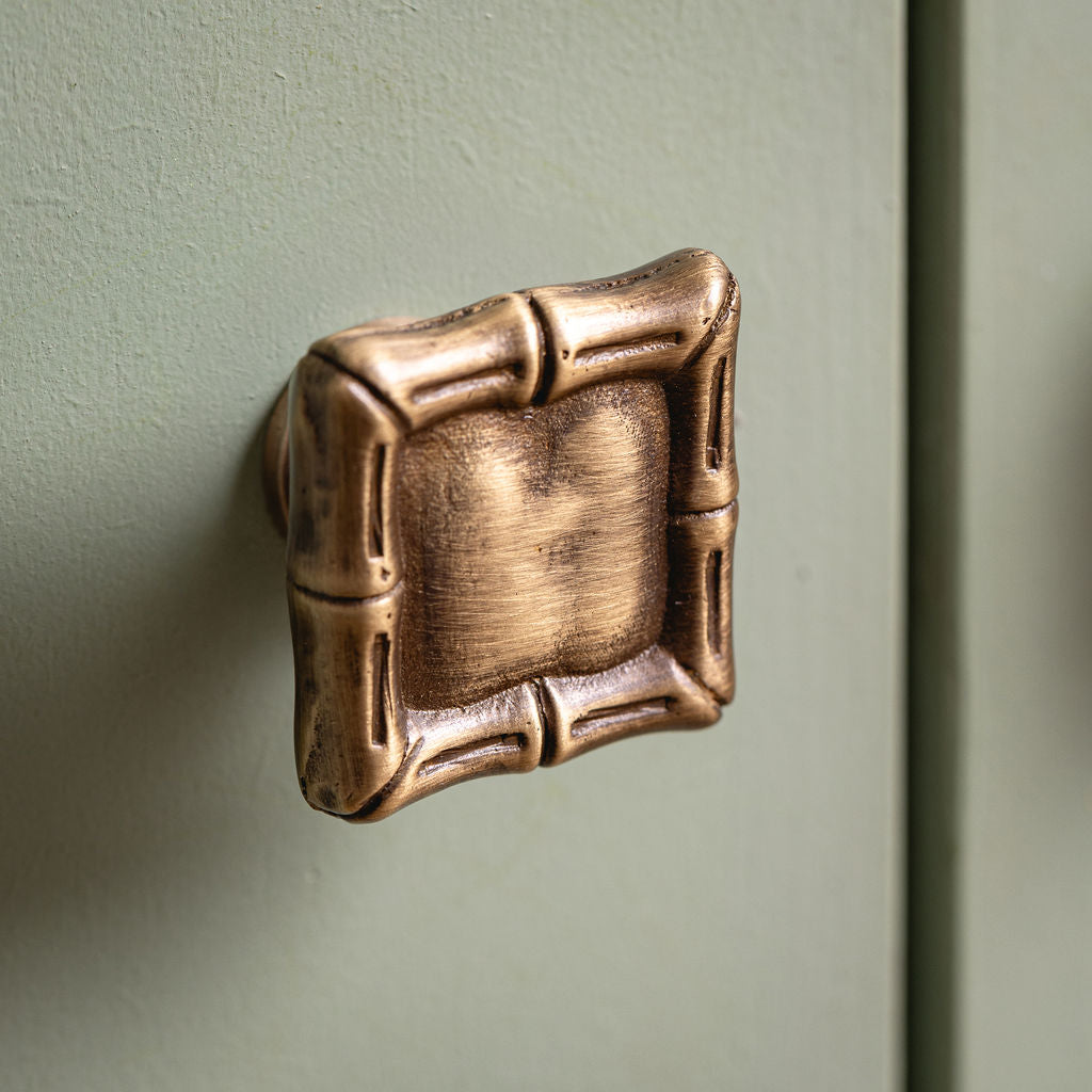 Bamboo Square Knob, Aged Brass side