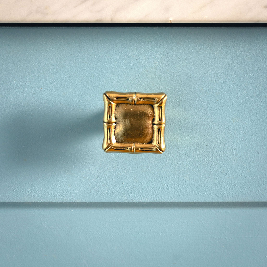 Bamboo Square Knob, Lacquered Brass Front