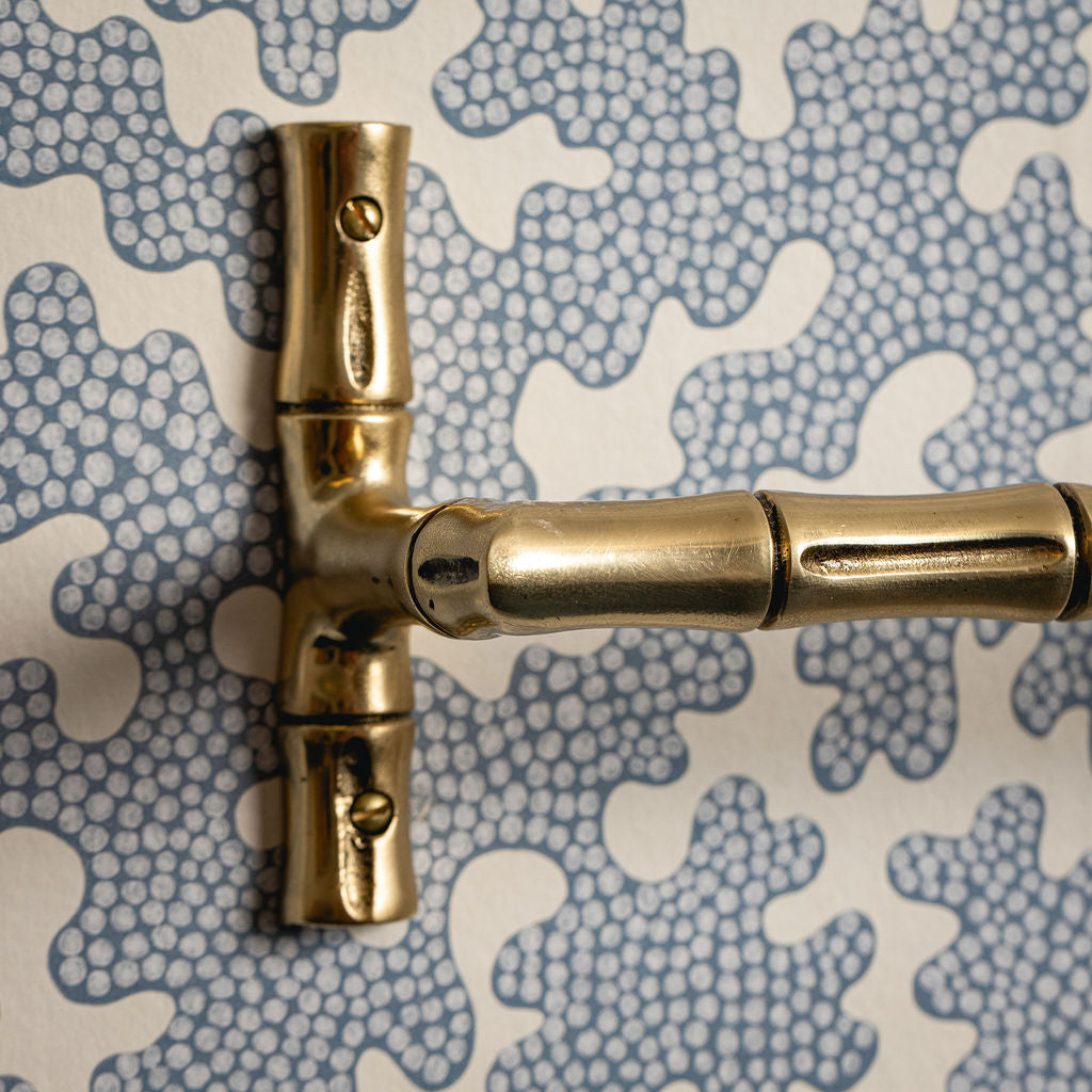 Bamboo Towel Bar, Lacquered Brass close up