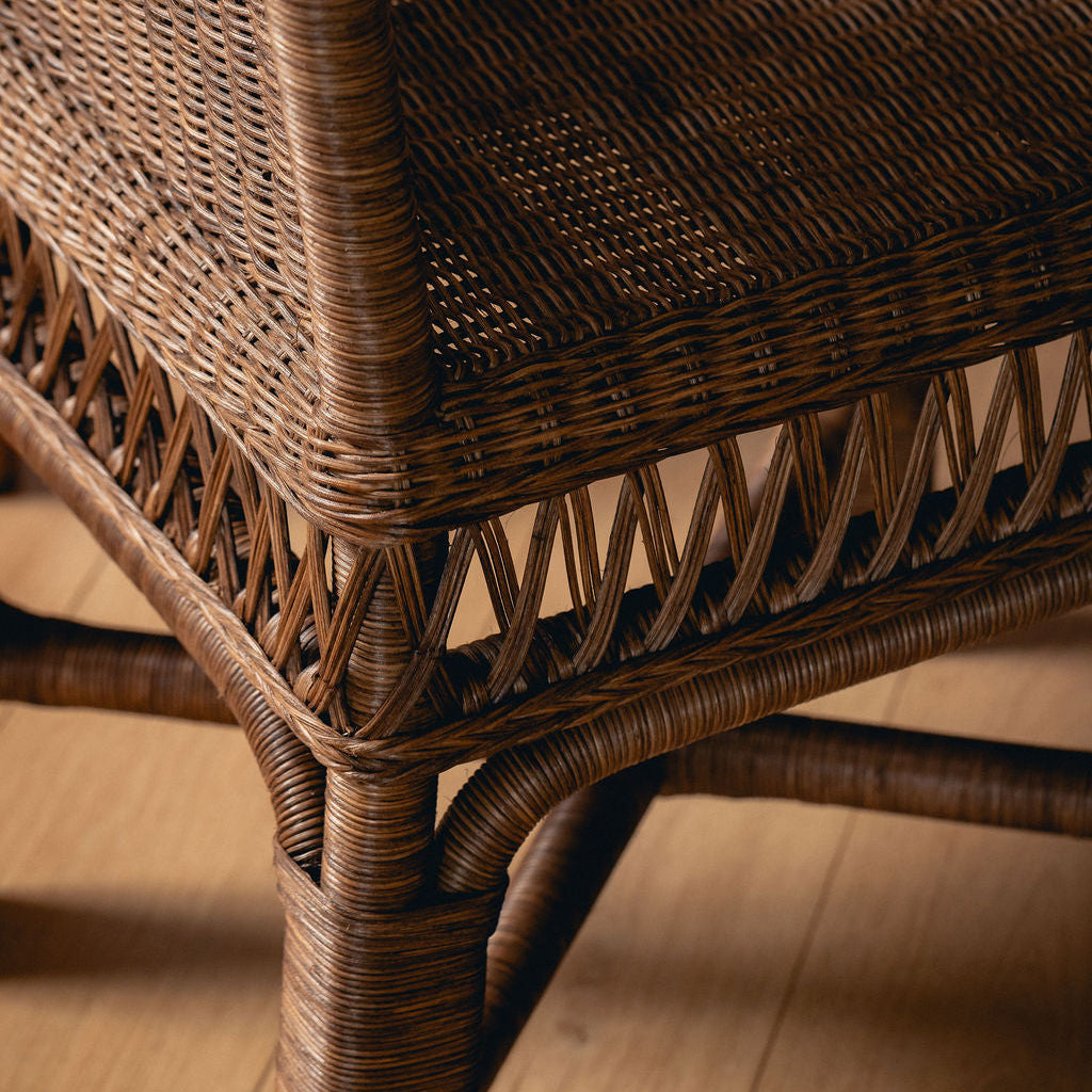 Cecily Rattan Dining Chair, Teak lifestyle back closeup