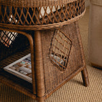 Cecily Rattan End Table, Teak lifestyle close up