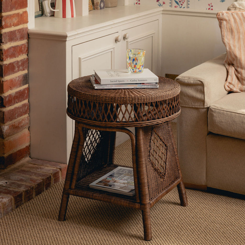 Cecily Rattan End Table, Teak lifestyle two