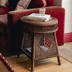 Cecily Rattan End Table, Teak lifestyle with sofa