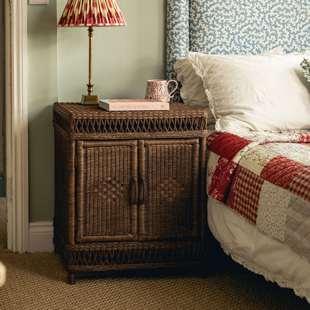 Cecily Rattan Nightstand, Teak lifestyle side