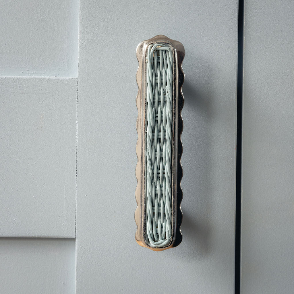 Delilah Handle Blue, Polished Chrome on blue