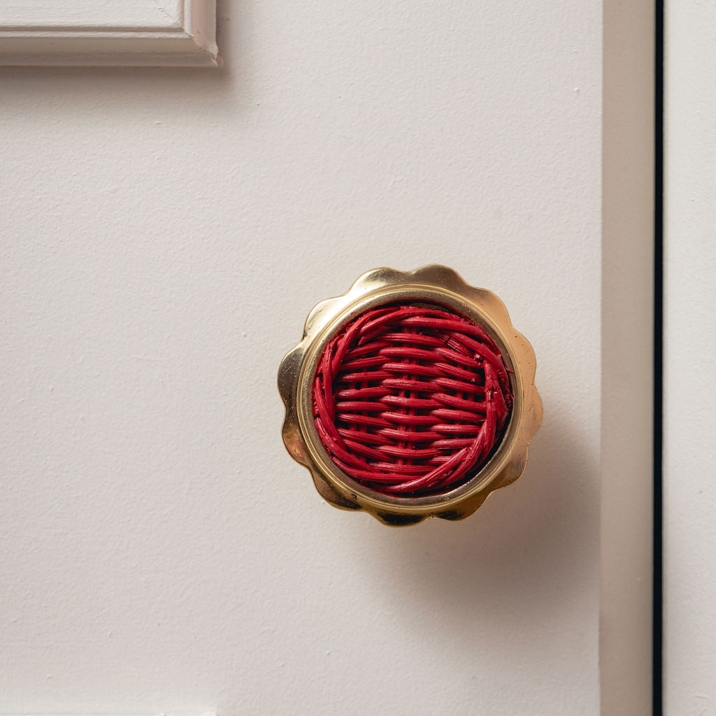 Delilah Round Knob Red, Lacquered Brass