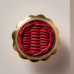 Delilah Round Knob Red, Lacquered Brass close up