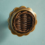 Delilah Round Knob Teak, Aged Brass close up