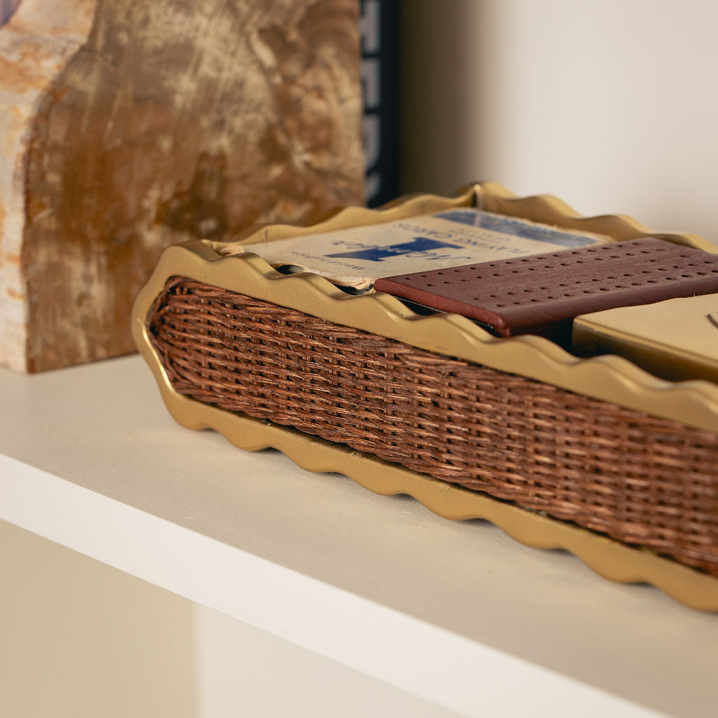 Delilah Small Tray, Brass & Teak lifestyle close up