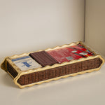 Delilah Small Tray, Brass & Teak lifestyle with cards