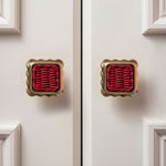 Delilah Square Knob Red, Lacquered Brass cream background