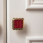 Delilah Square Knob Red, Lacquered Brass cream background single