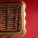 Delilah Square Knob Teak, Aged Brass close up