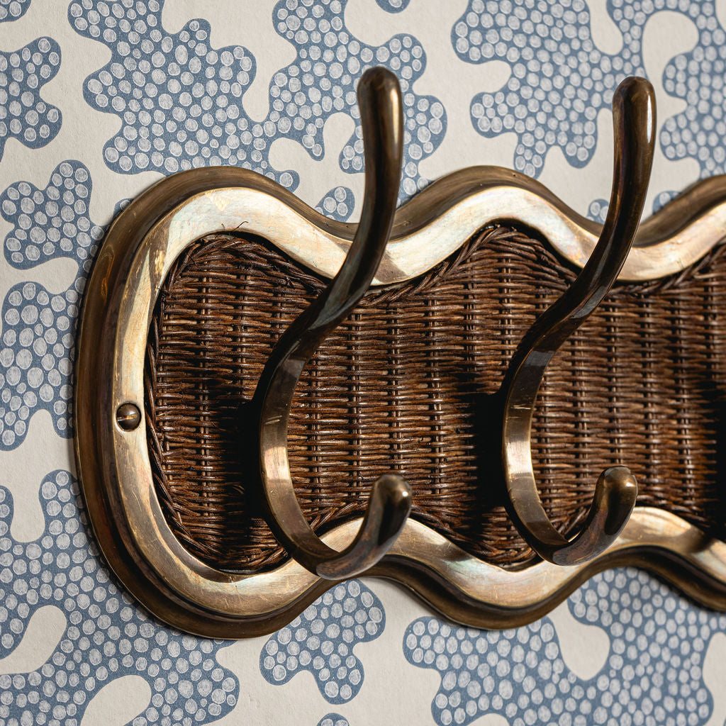 Eliza Hook Rail, Teak & Aged Brass close up