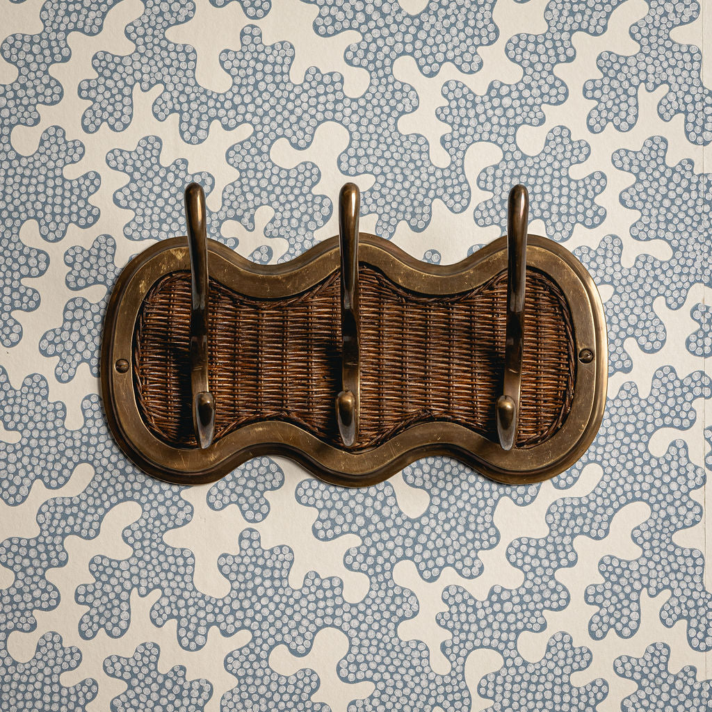 Eliza Hook Rail, Teak & Aged Brass close up front