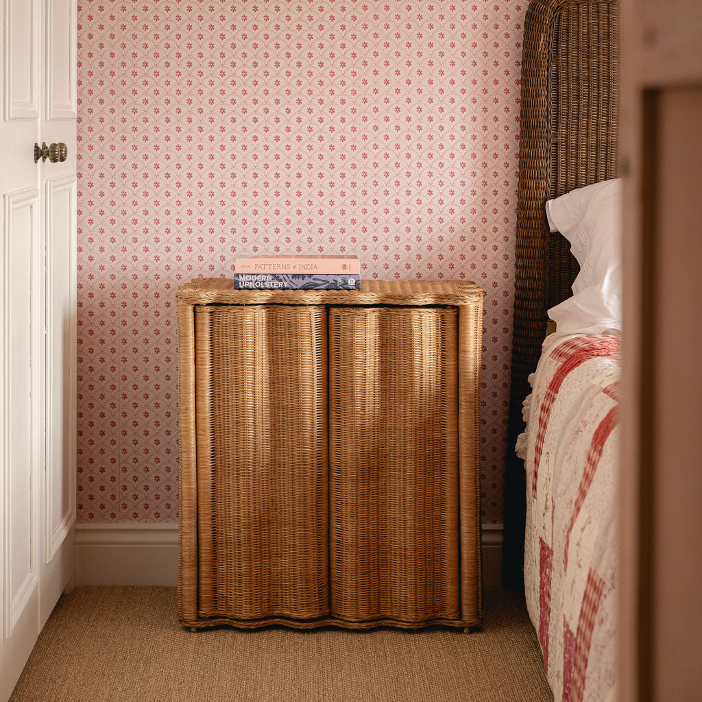 Flute Rattan Side Table, Oak