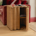 Flute Rattan Side Table, Oak closeup