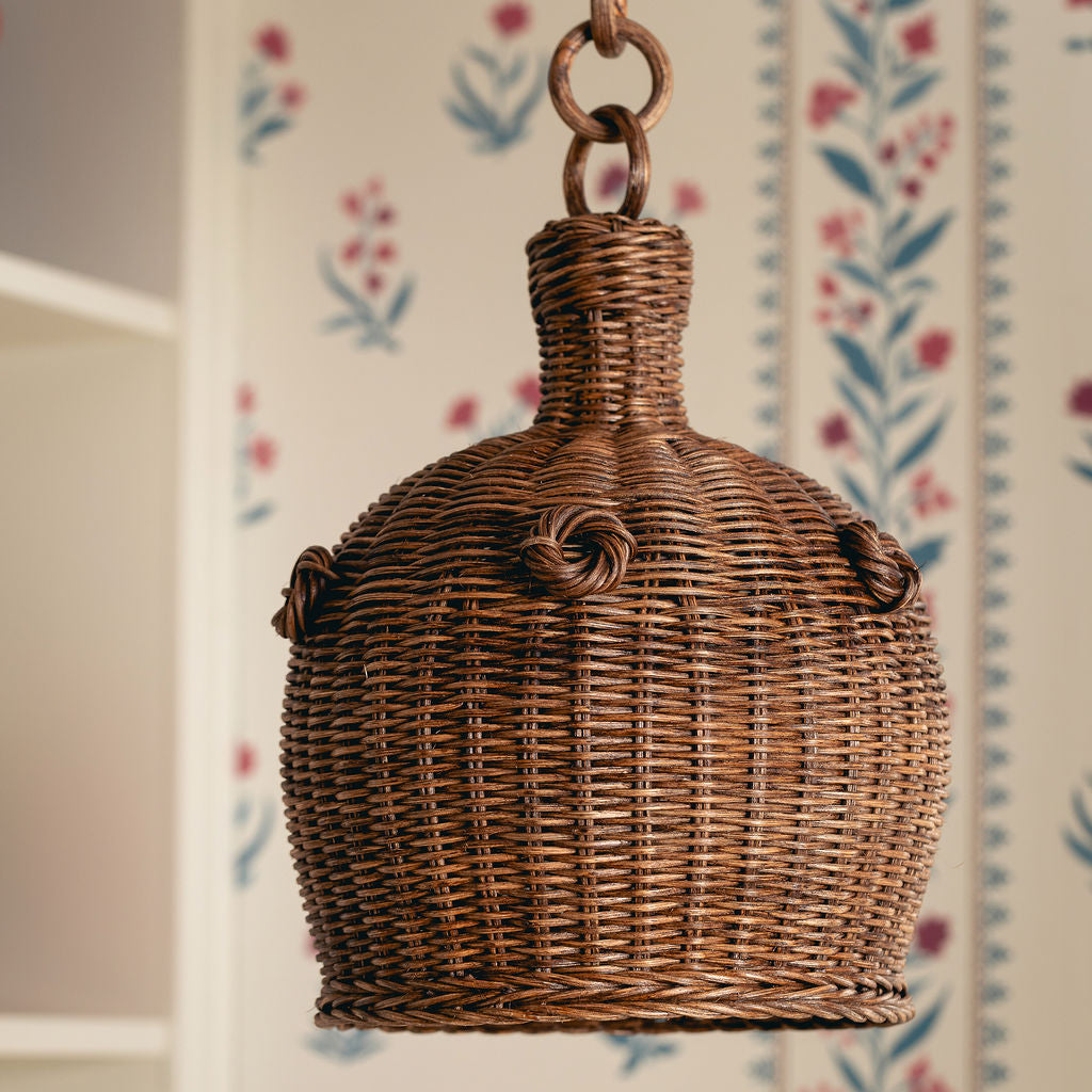Heather Rattan Pendant Shade, Small lifestyle close up two