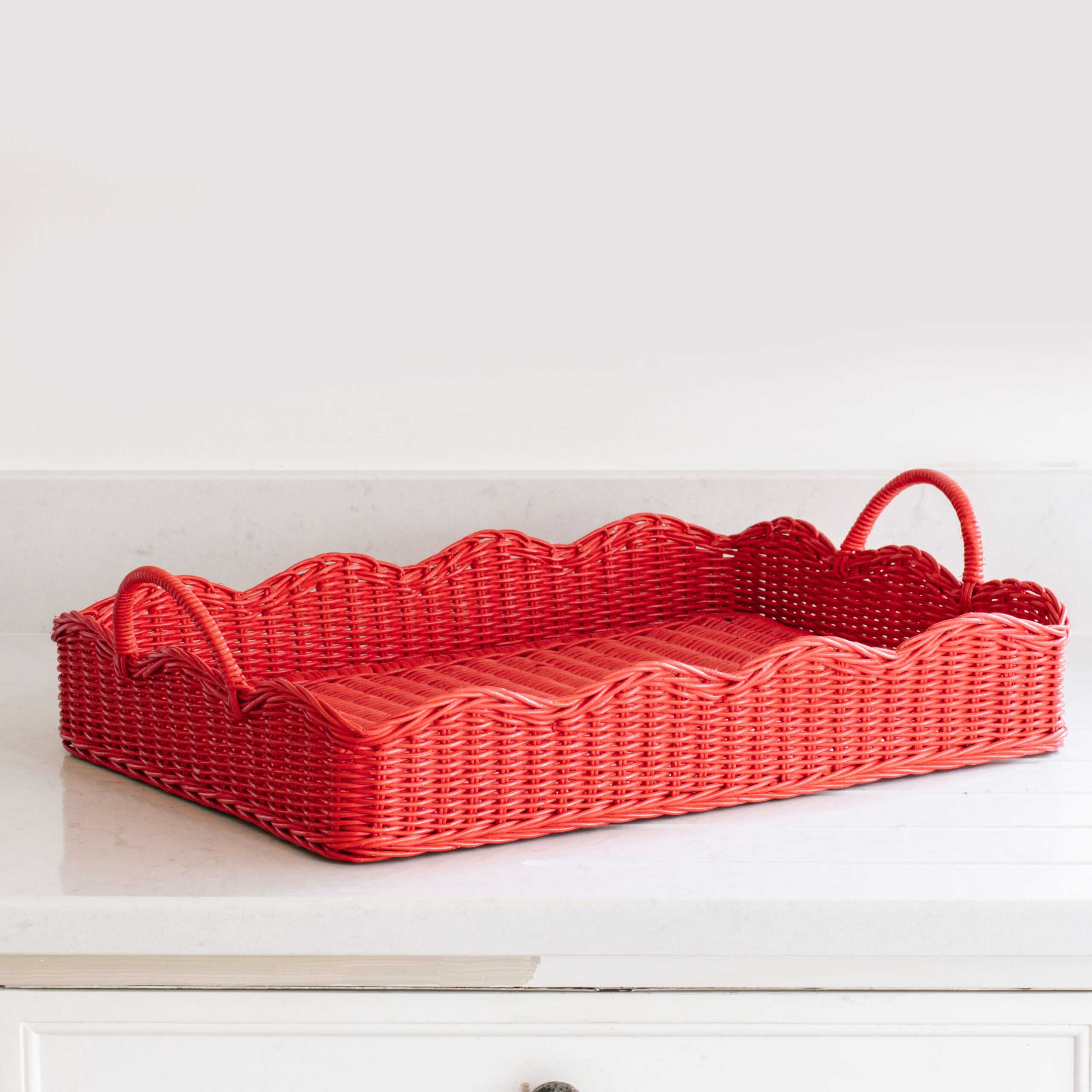 Red Scalloped Rattan Tray