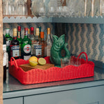 Red Scalloped Rattan Tray