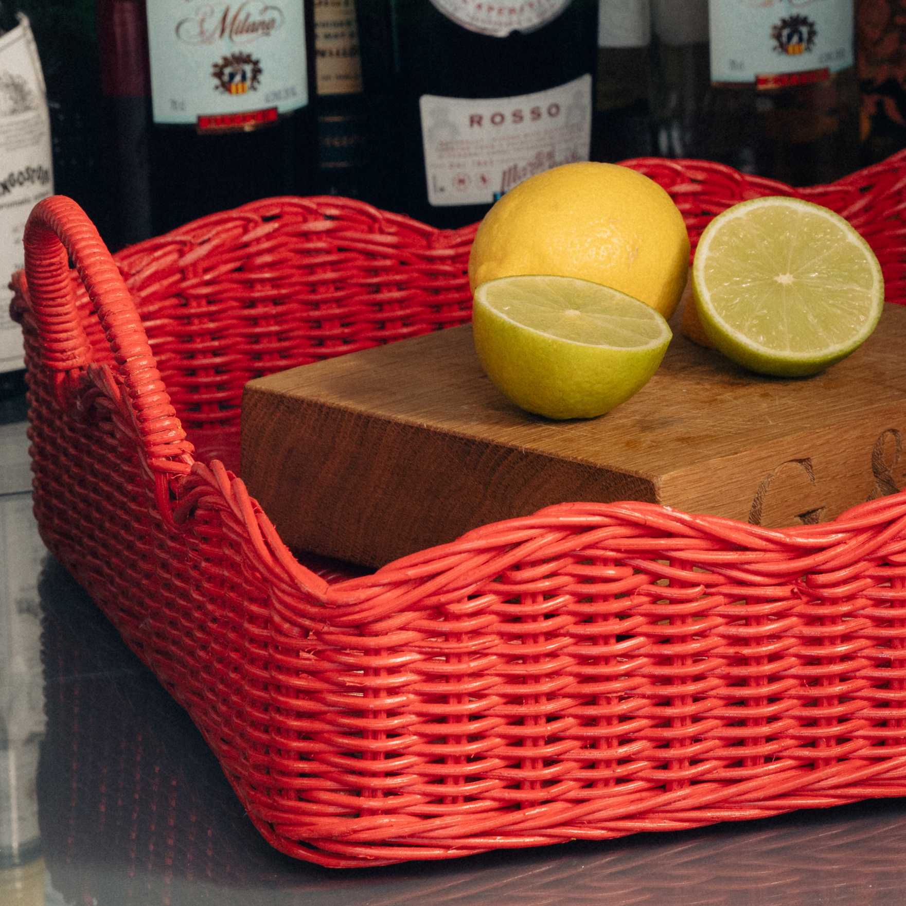 Red Scalloped Rattan Tray
