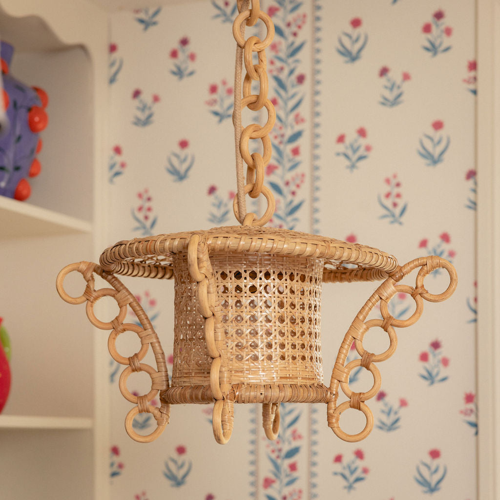 Retro Rattan Pendant Shade Small Close up