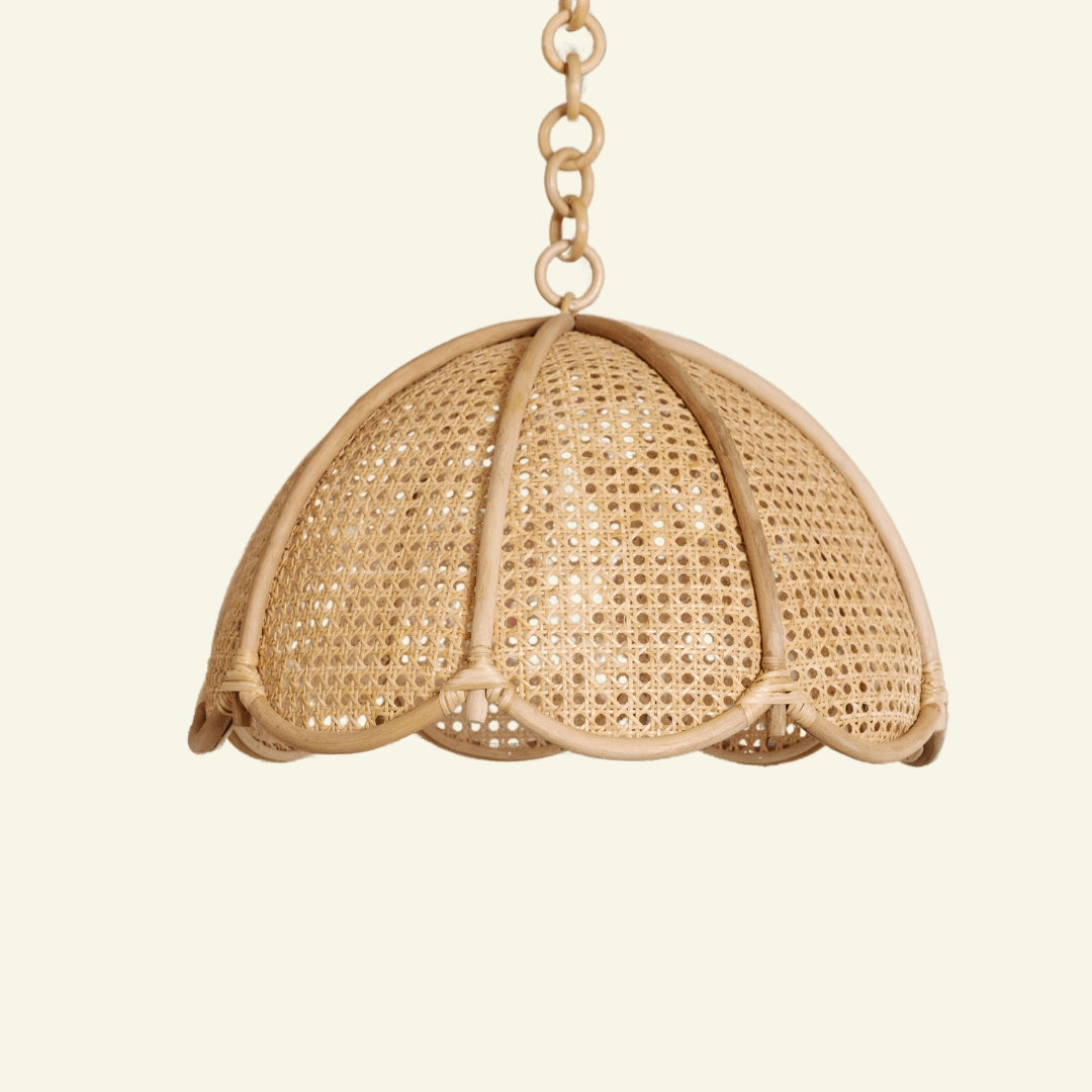 Riviera Woven pendant light with a beige background