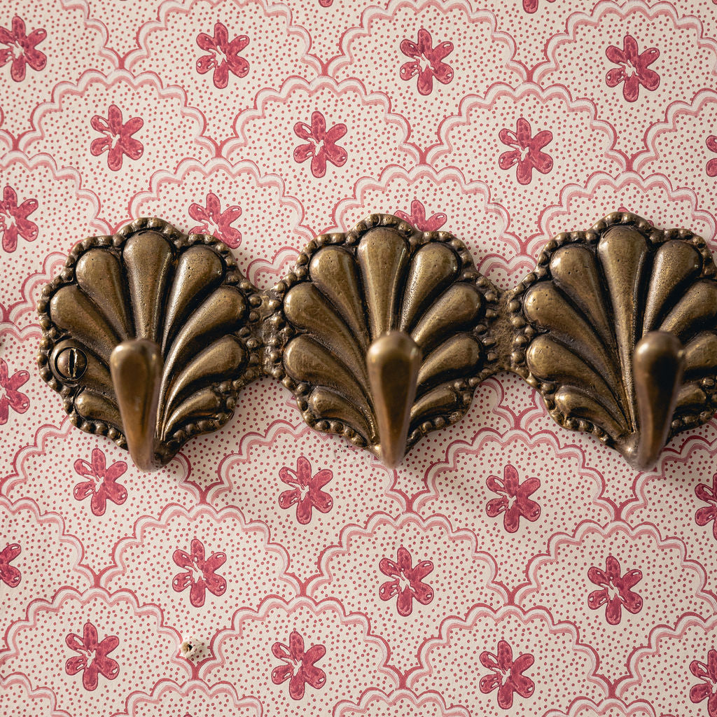 Shell Coat Hooks, Aged Brass close up