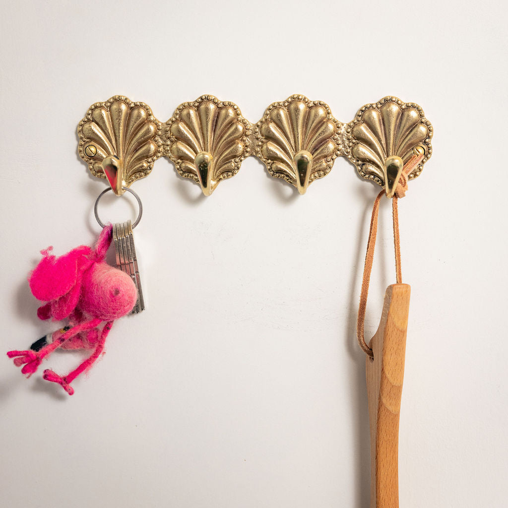 Shell Coat Hooks, Lacquered Brass