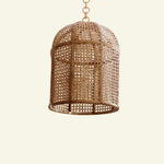 Violet Woven pendant light on a beige background