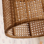 Close-up of a violet woven wicker chair with a blurred background