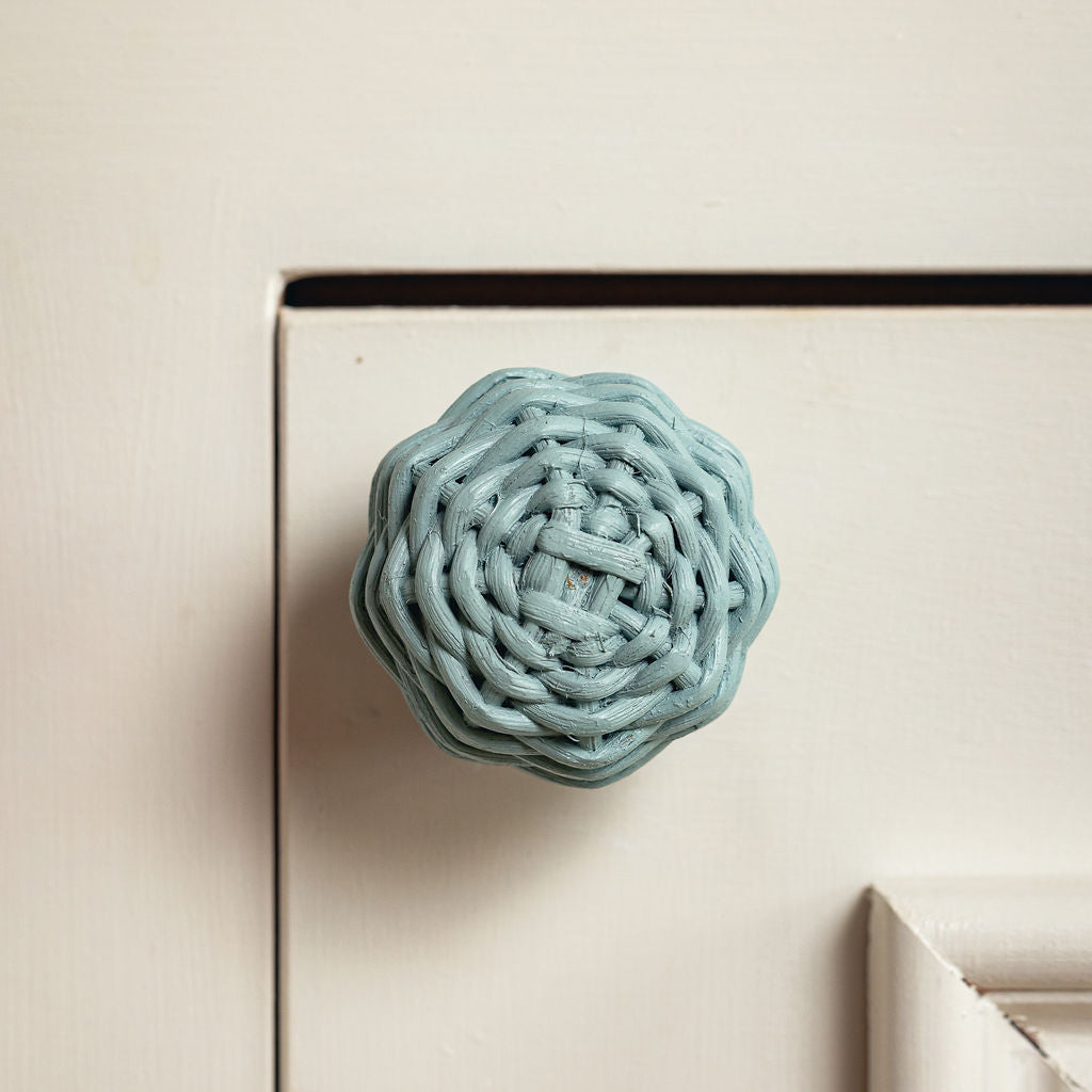 Willow Rattan Knob, Small Blue close up
